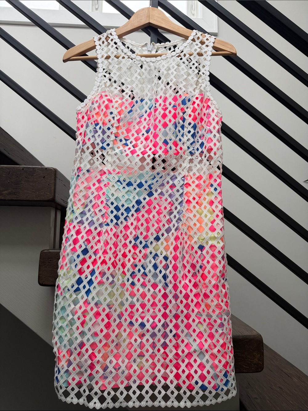 Lilly Pulitzer Dee Shift Dress Resort White Geo Lattice Lace Like New Sz 2